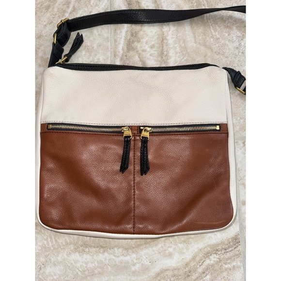 Fossil Elise Double Zip Black‎ Pebbled Leather Crossbody Shoulder Bag Purse - Picture 2 of 16